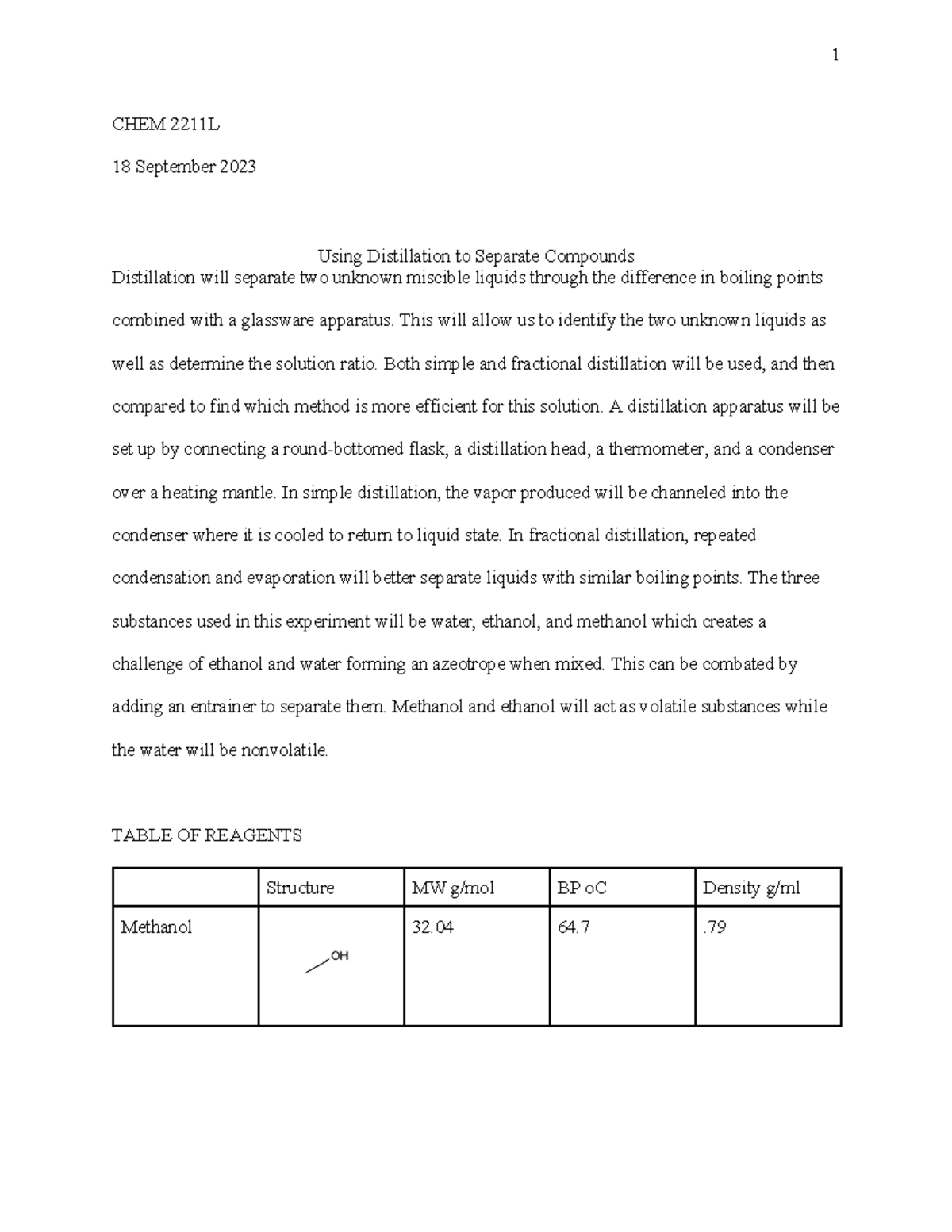 batch distillation experiment lab report