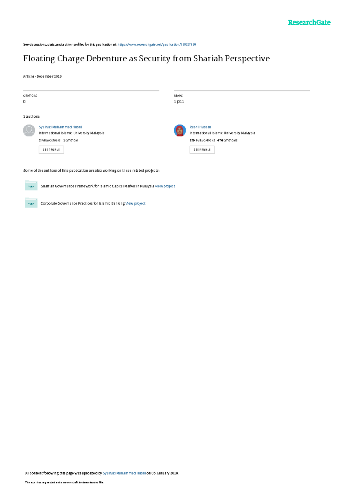 Floating Charge Debentureas Securityfrom Shariah Perspective See