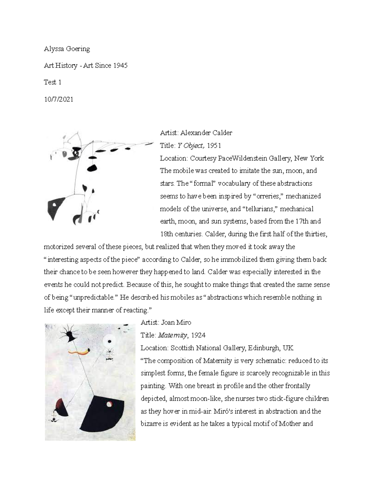 Art History Test 1 Alyssa Goering Art History Art Since 1945 Test 1