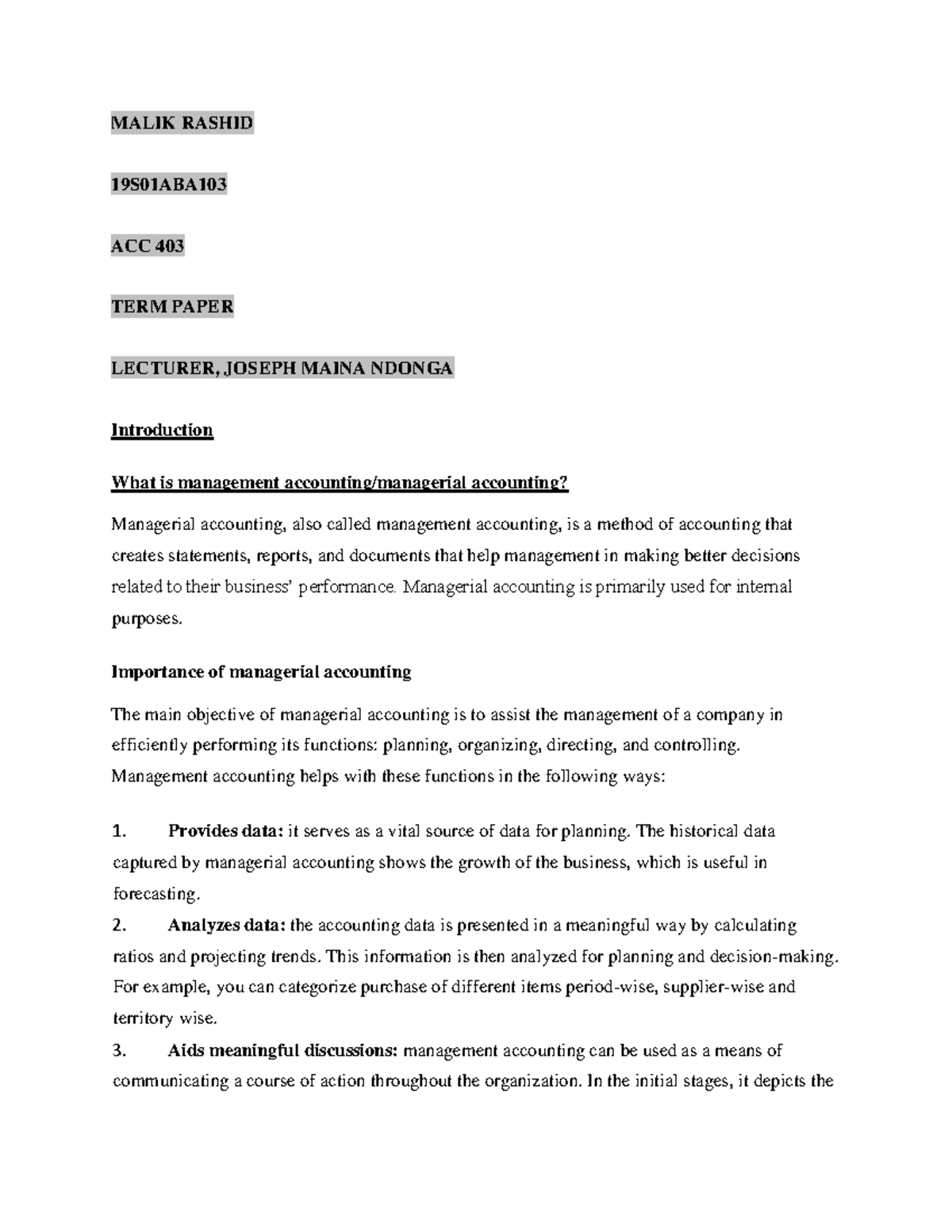 ACC 403 TERM Paper BY Malik Rashid - MALIK RASHID 19S01ABA ACC 403 TERM ...