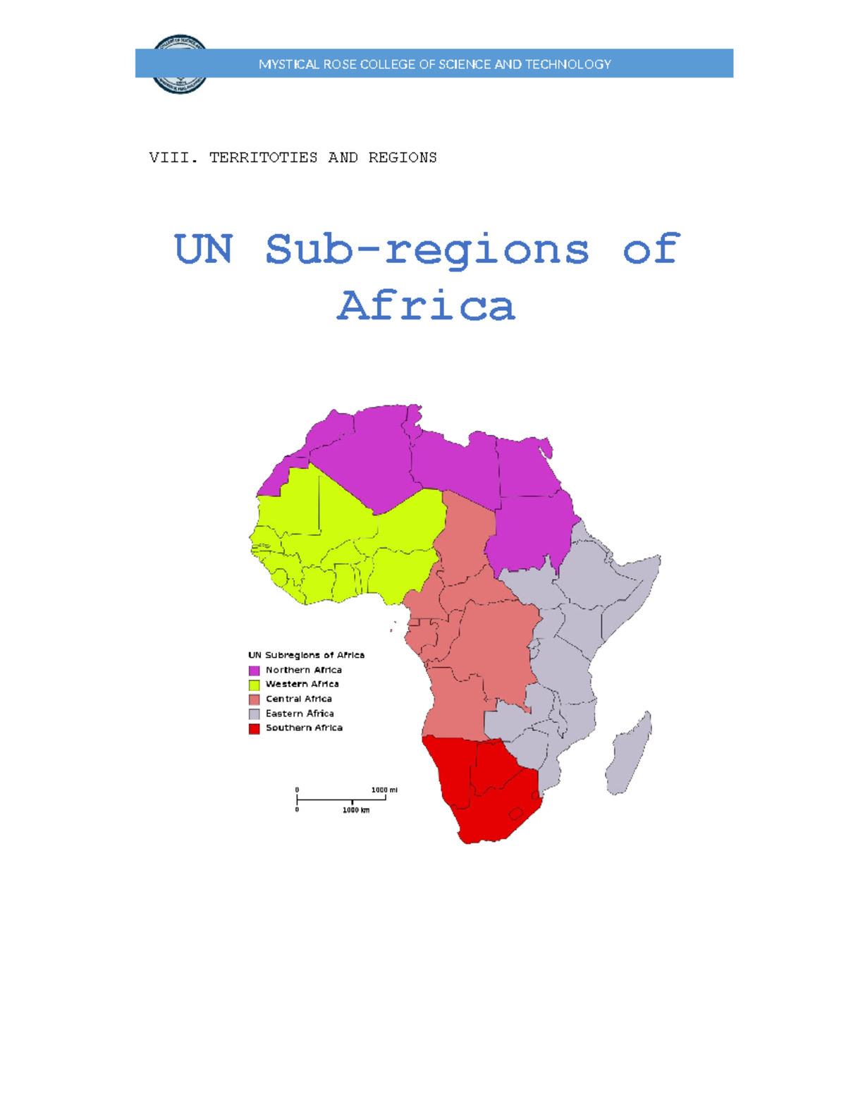Territories AND Regions OF Africa VIII. TERRITOTIES AND REGIONS UN