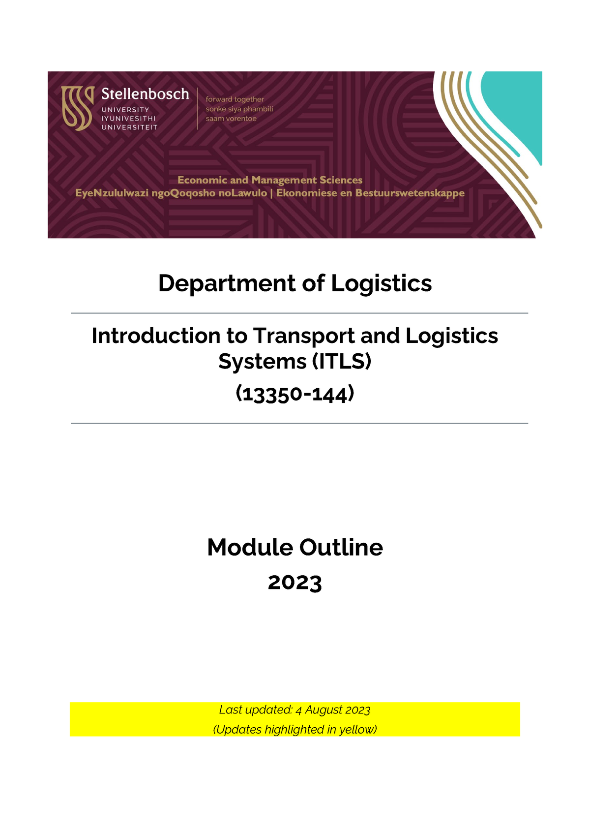 Module Framework ITLS - Department of Logistics Introduction to ...