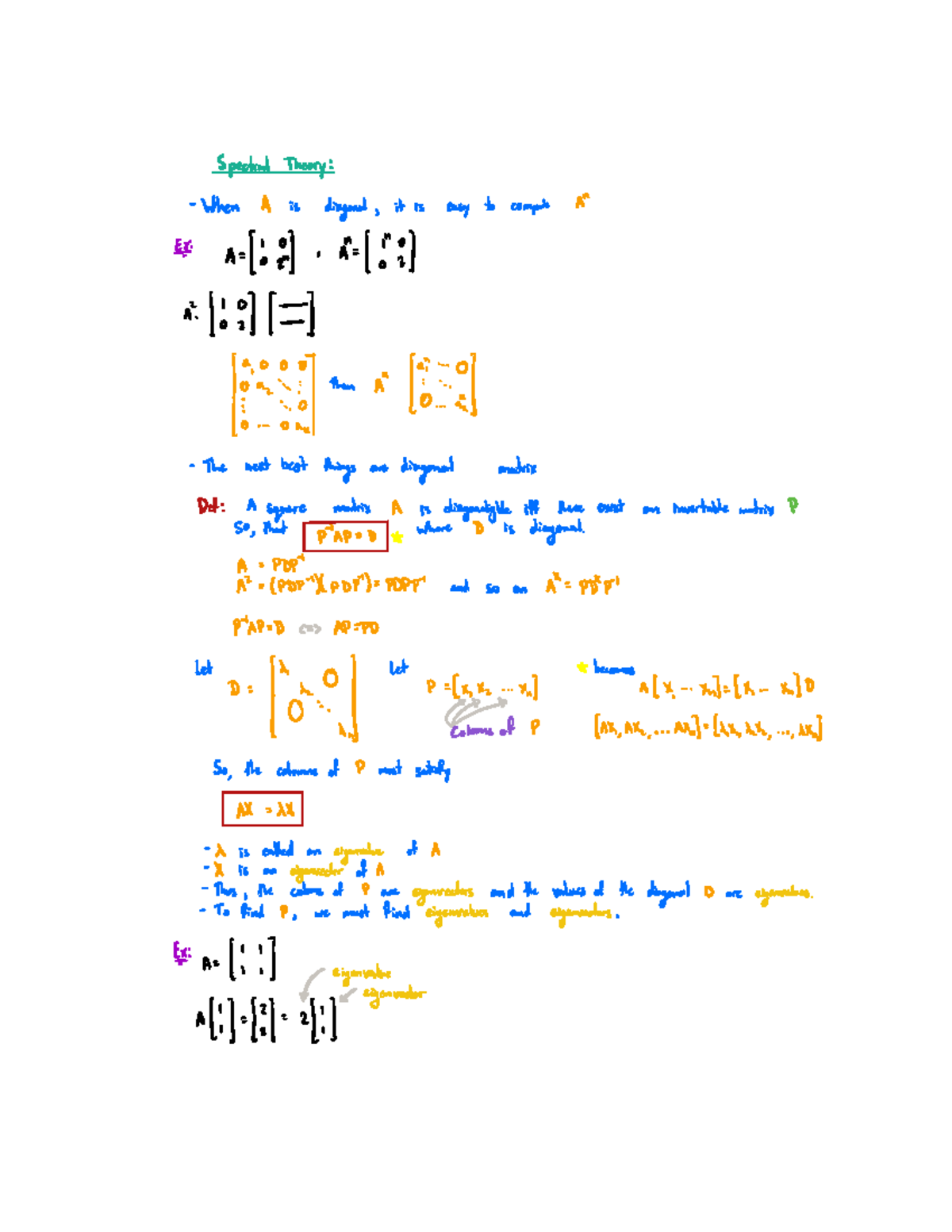 Linear Algebra - Lecture Nov - Spectral Theory When A is diagonal it is ...