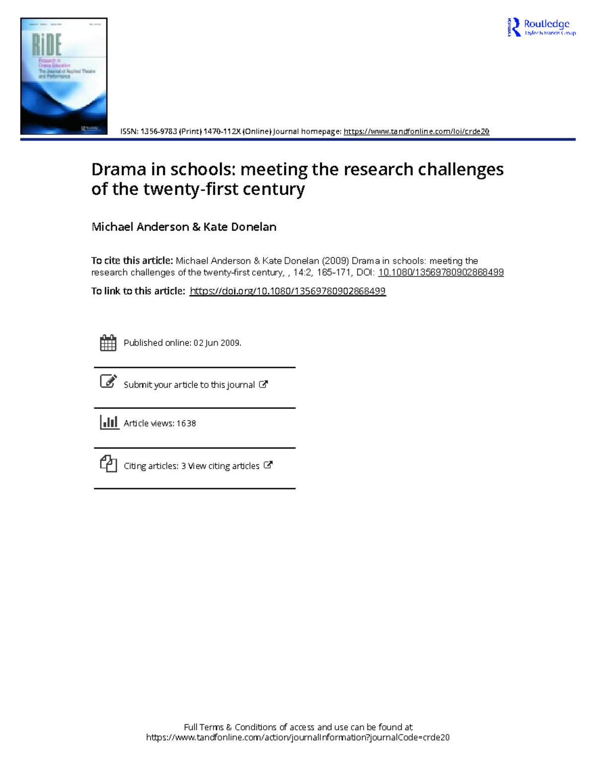 Drama in schools meeting the research challenges of the twenty first ...