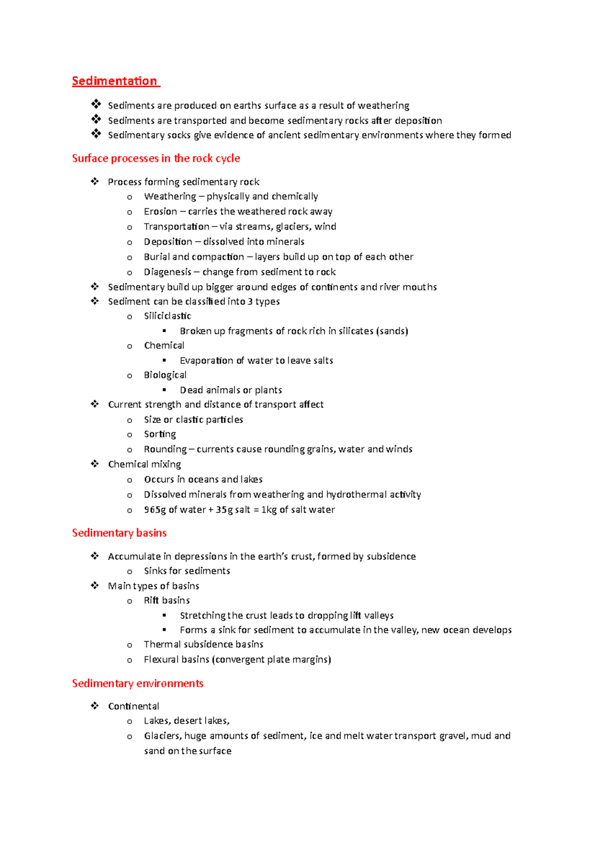 Sedimentation - Lecture notes 7,8 - Sedimentation Sediments are ...