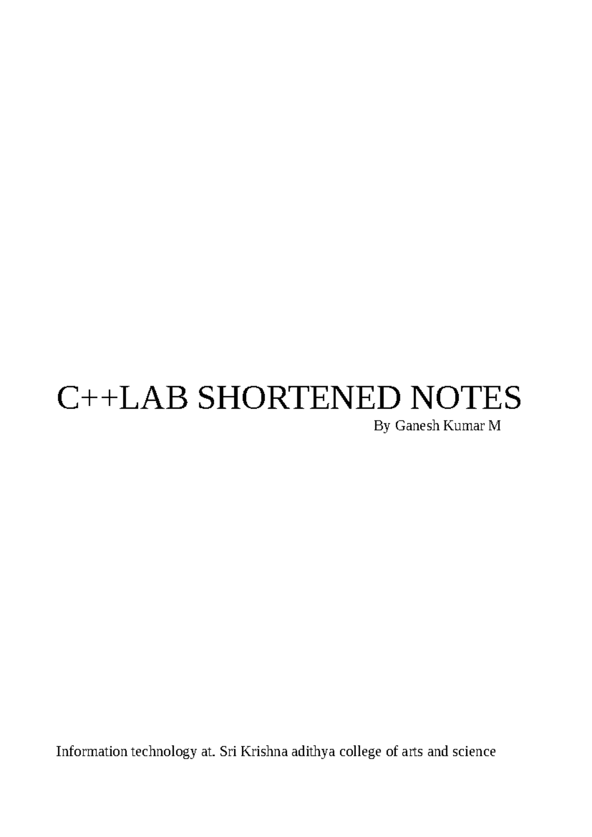 Shorten C++ Codes for second sem By ganesh kumar - C++LAB SHORTENED ...