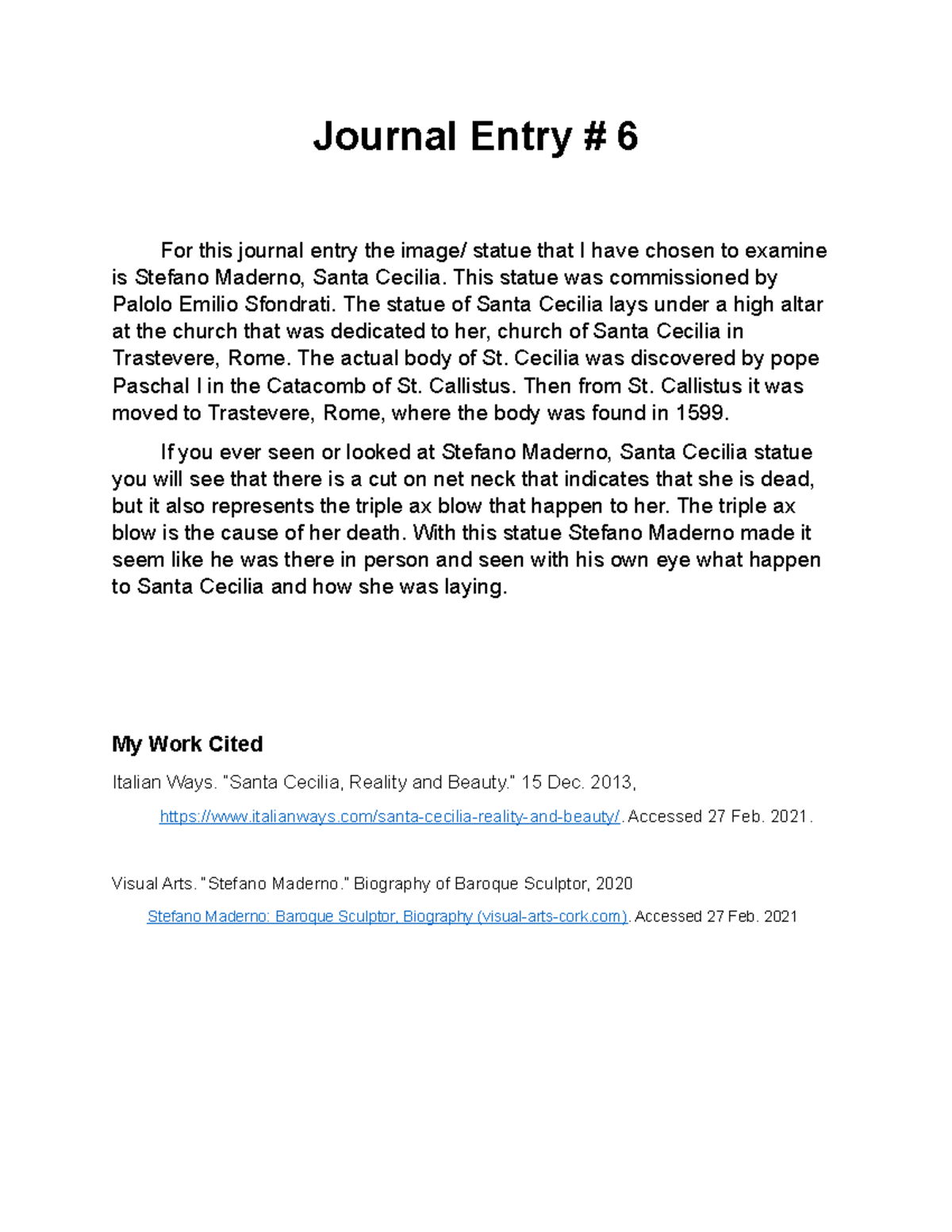 Journal Entry 6 Art History Journal Entry 6 For this journal