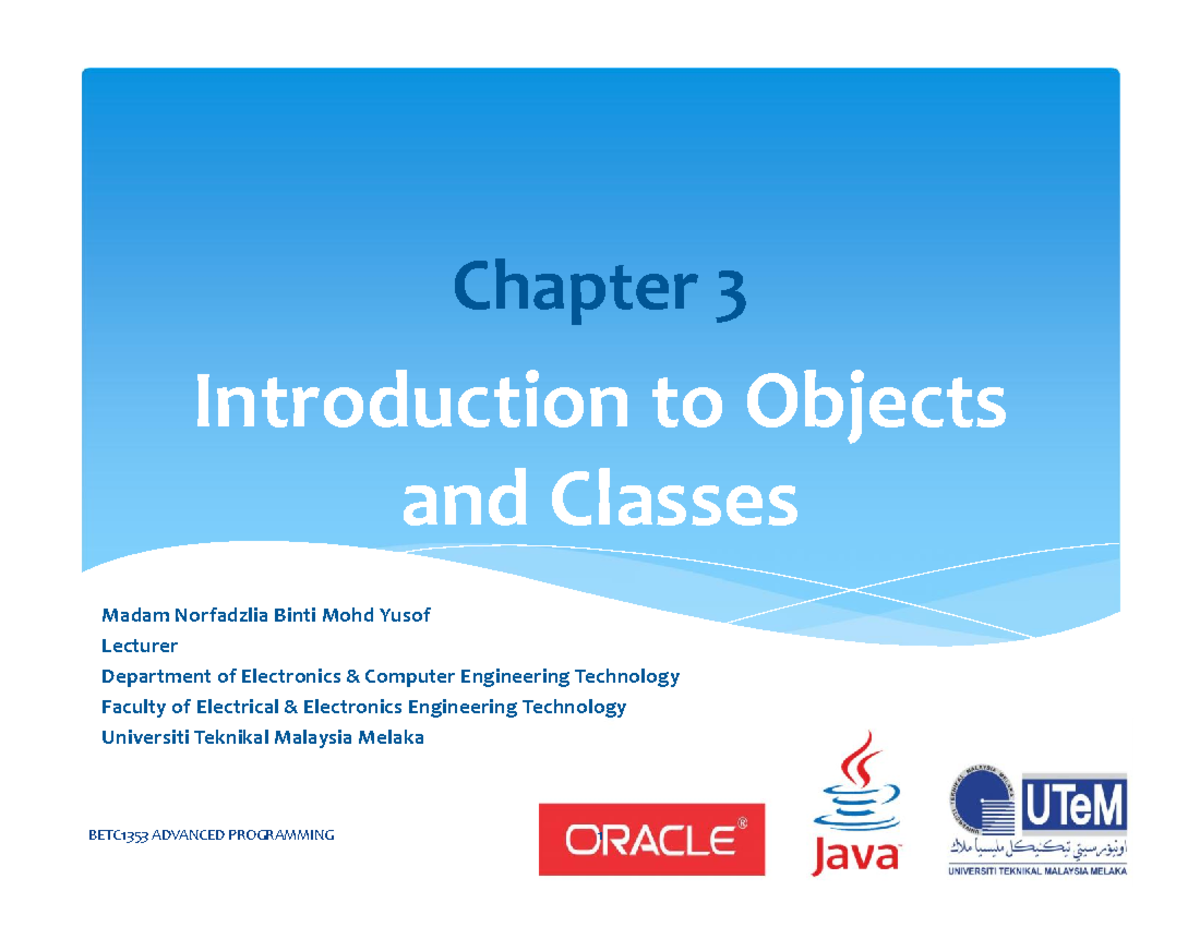 Chapter 3 Introduction TO Class AND Object - Introduction To Objects ...