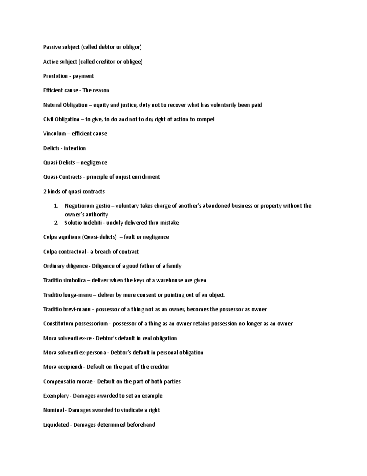 LAW reviewer - Passive subject (called debtor or obligor) Active ...