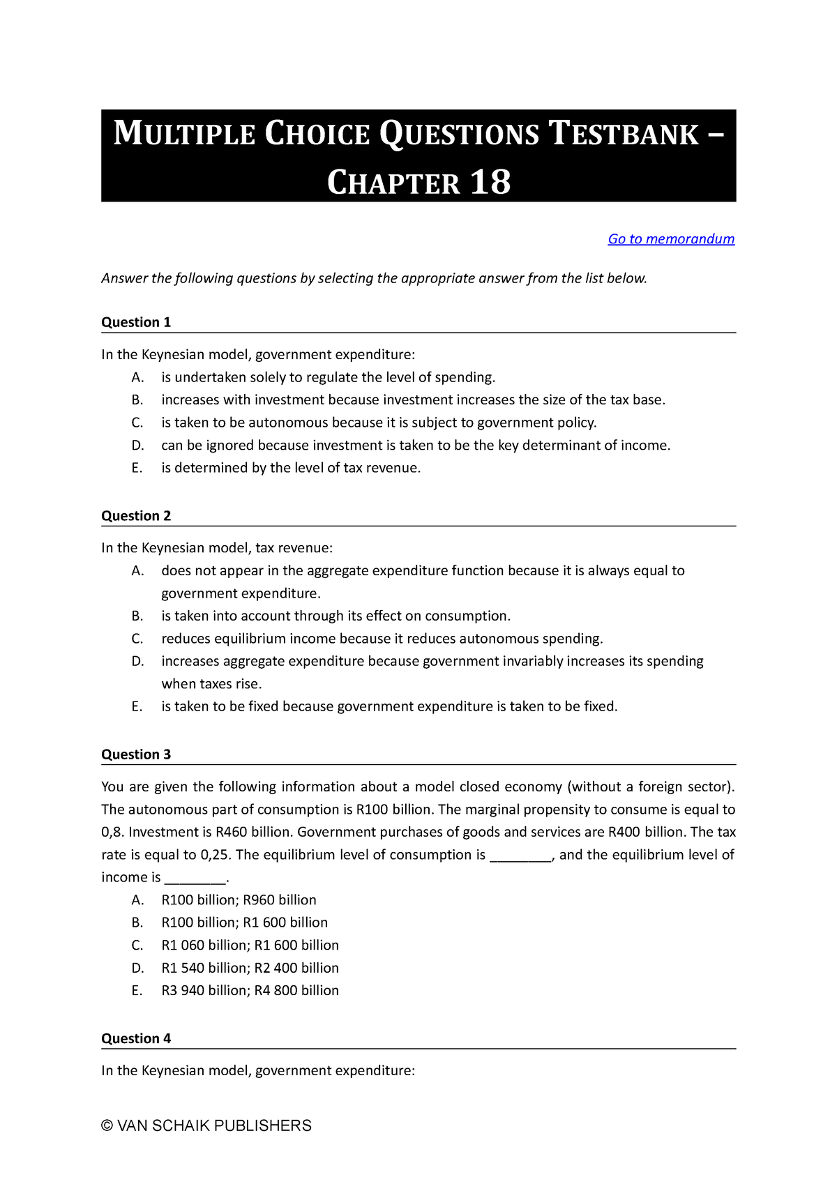 Economics 5 MCQ C18 - Eco10X2 - MULTIPLE CHOICE QUESTIONS TESTBANK ...