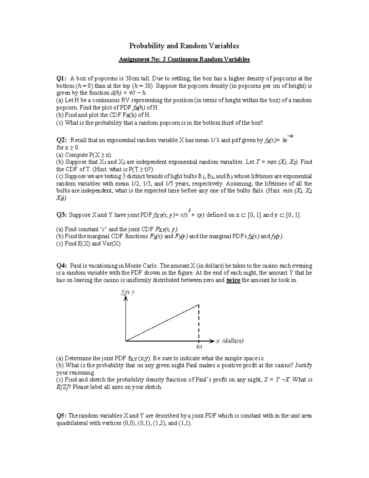Assignment Fall 2k22 - Probability and Random Variables Assignment No ...