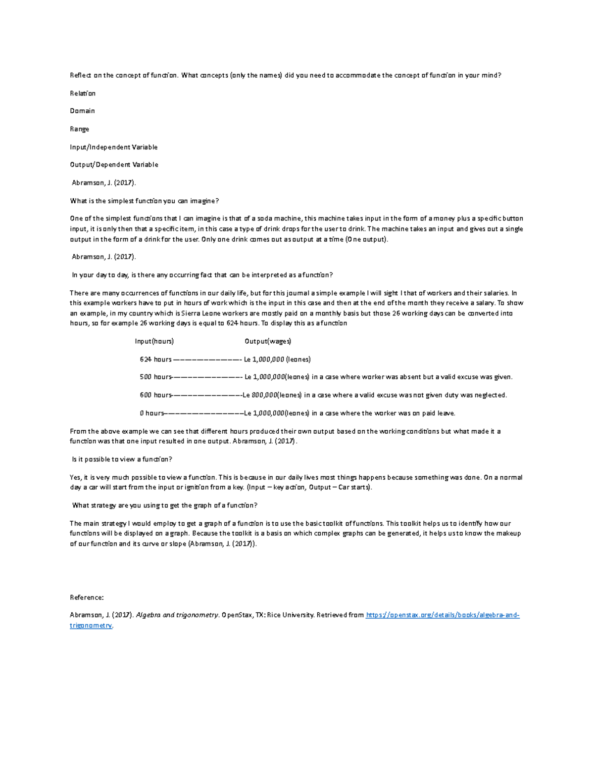 Learning Journal Unit 1 - Reflect on the concept of function. What ...