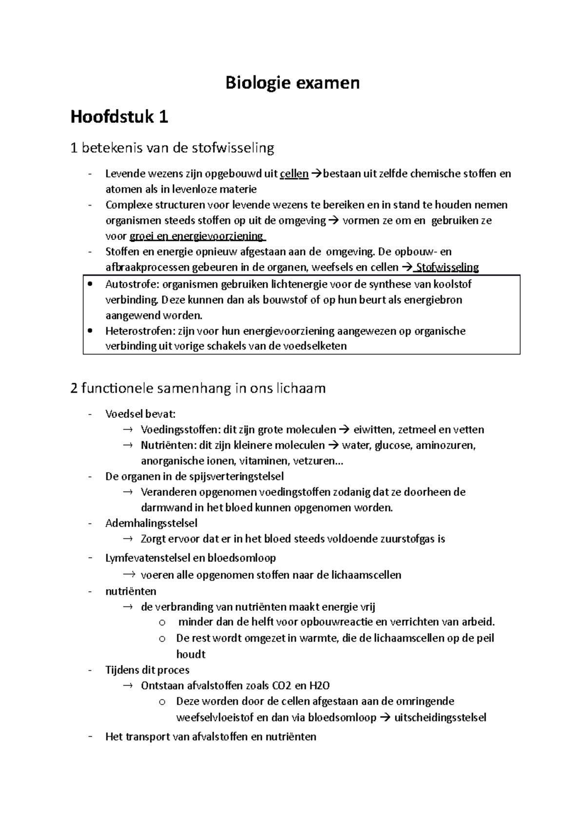 Biologie Examen - Mooie Samenvatting - Biologie Examen Hoofdstuk 1 1 ...