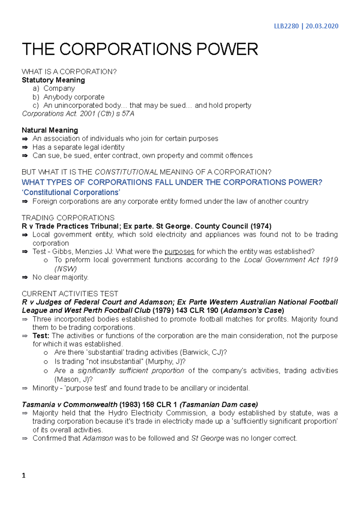 The Corporations Power 4 THE CORPORATIONS POWER WHAT IS A