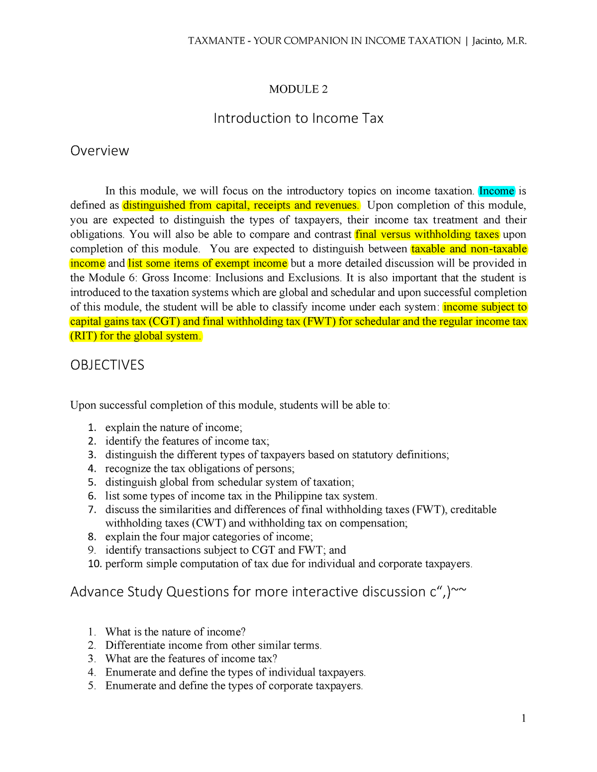 Module 2 Introduction TO Income TAX MODULE 2 Introduction To Income 