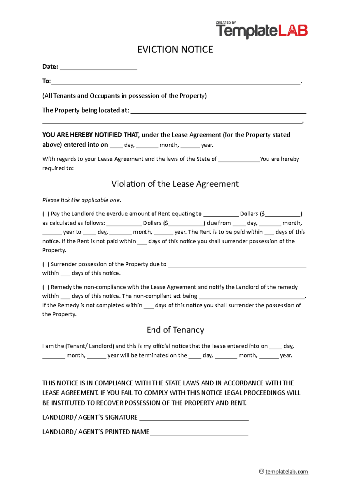 Eviction Notice Template - Herts - Studocu