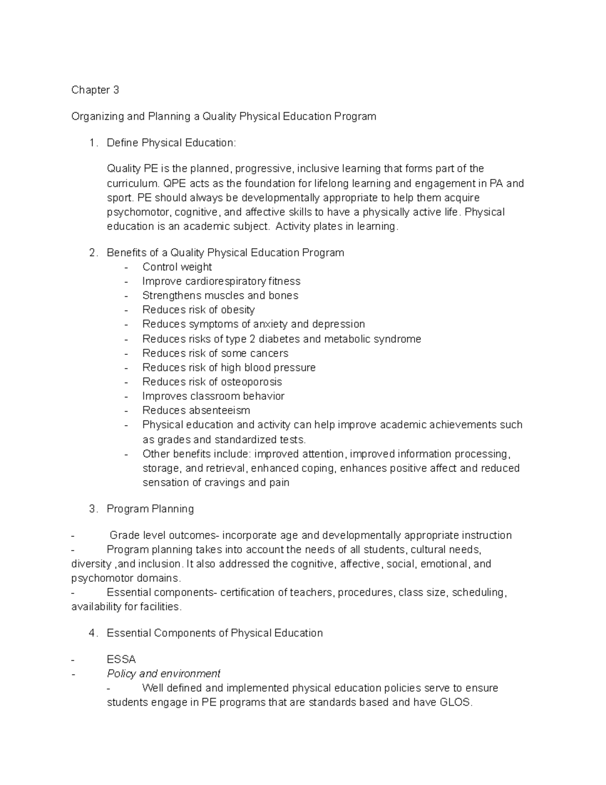Chapter 3 Chapter 3 Organizing and Planning a Quality Physical Education Program Define