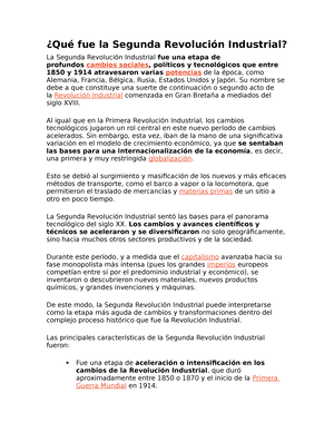 Qué fue la Segunda Revolución Industrial - ¿Qué fue la Segunda Revolución  Industrial? La Segunda - Studocu