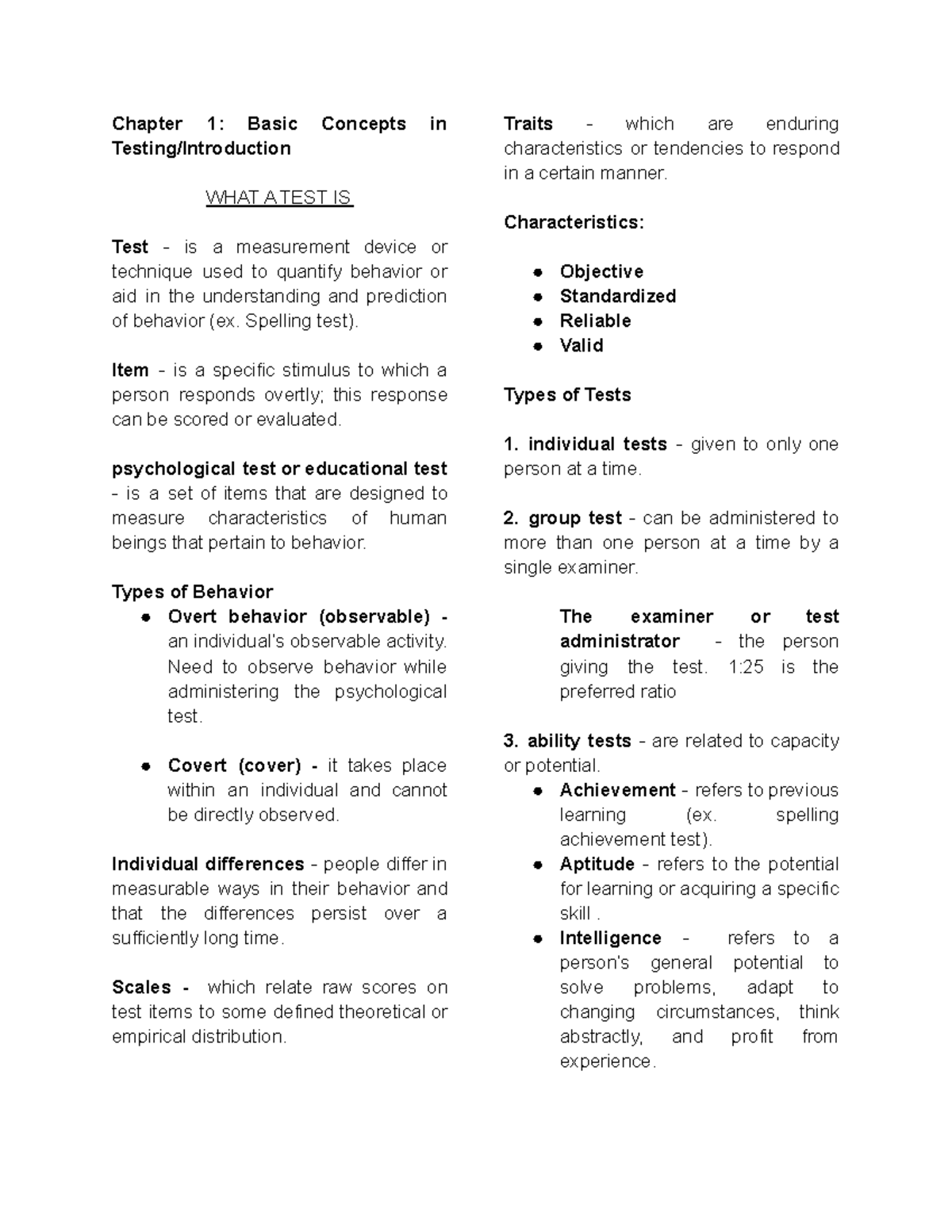 Notes - Psychological Assessment - Chapter 1: Basic Concepts In Testing ...