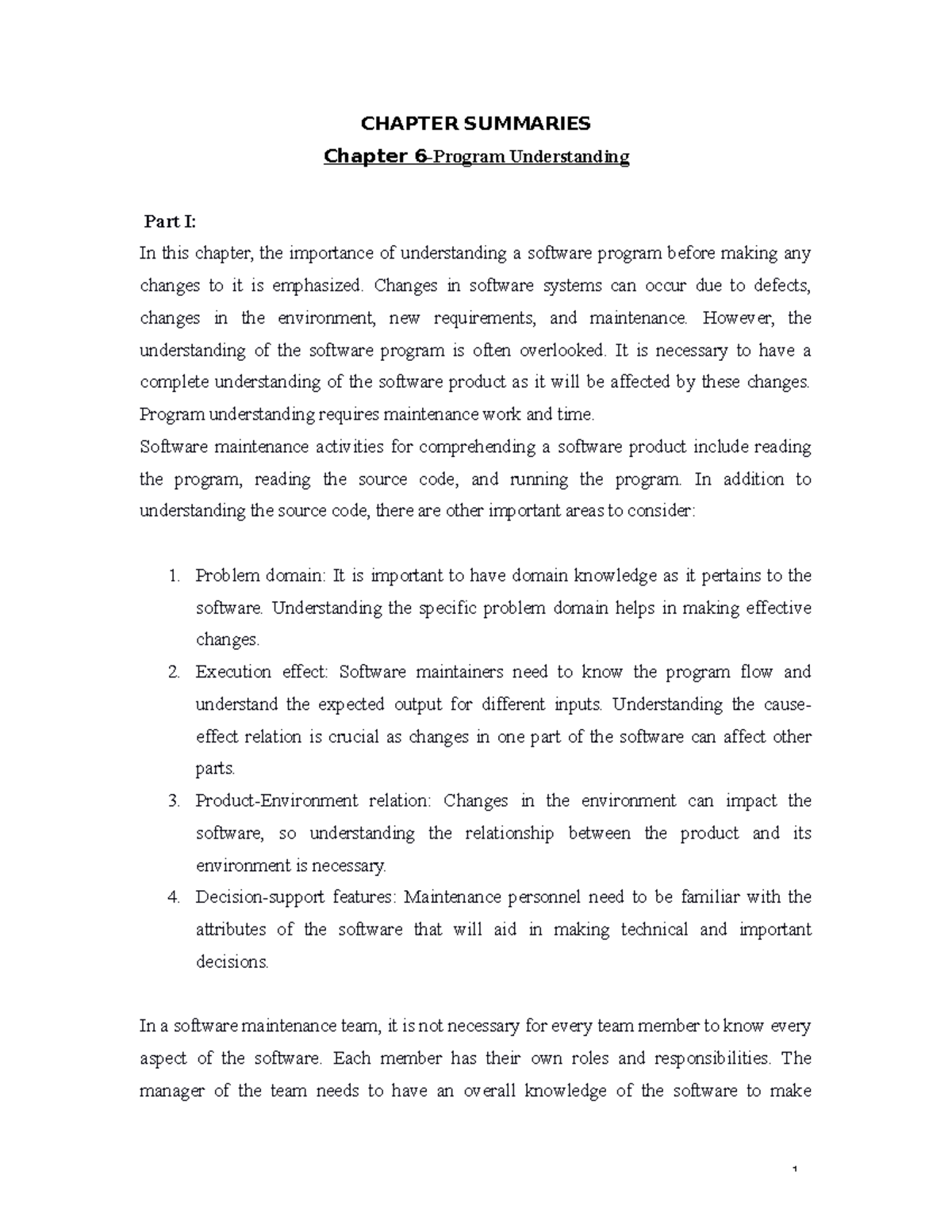 Chapter 68 summary CHAPTER SUMMARIES Chapter 6Program Understanding Part I In this chapter