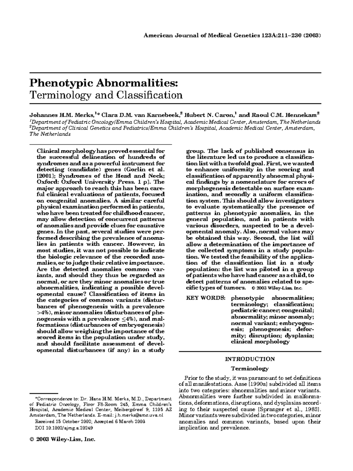 Phenotypic Abnormalities 2003 - American Journal of Medical Genetics ...