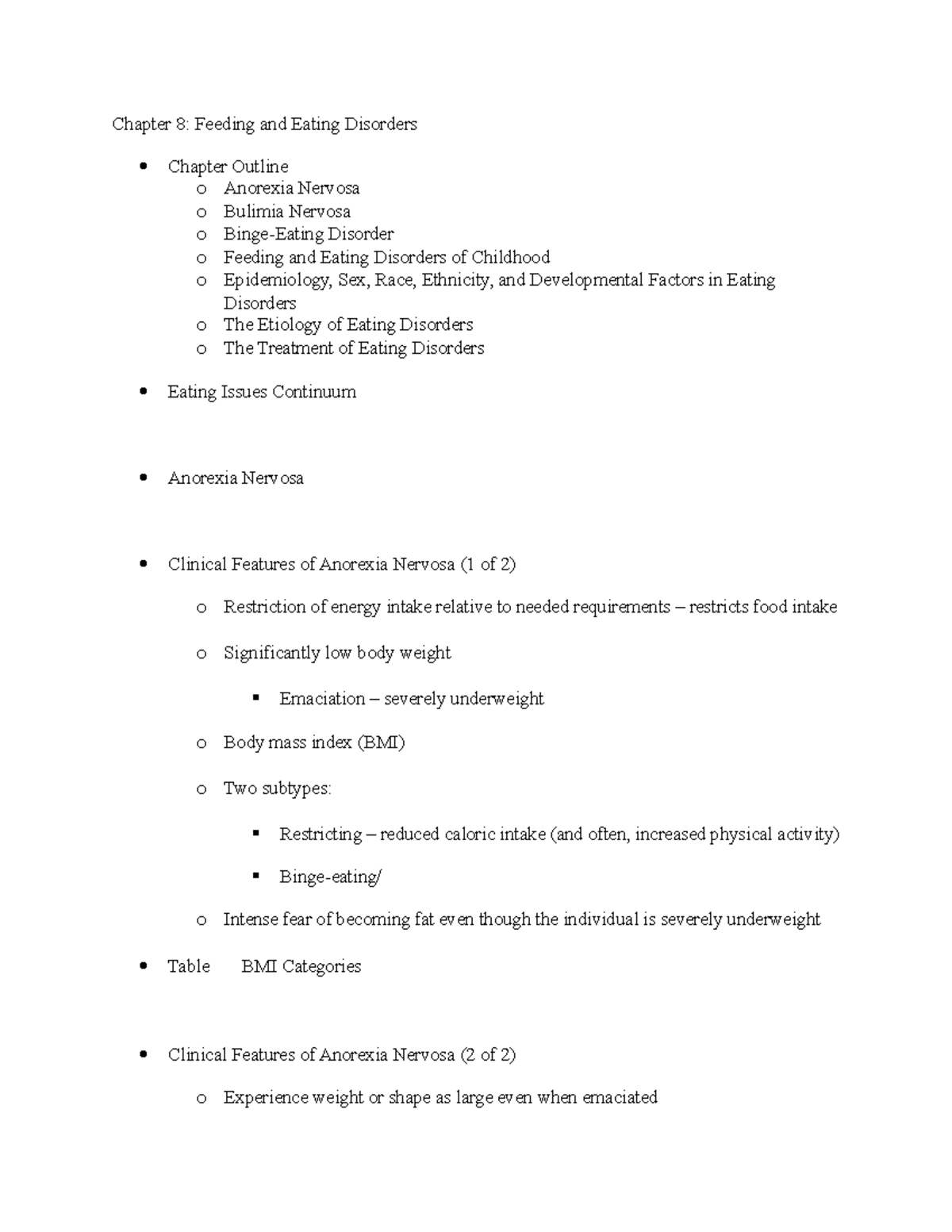 Chapter 8 Handout - Summary Abnormal Psychology - Chapter 8: Feeding ...