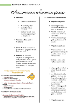 Anamnese -> Completa exemplo - Confiabilidade: Alta. Identificação do  paciente: Iracema, 79 anos, - Studocu