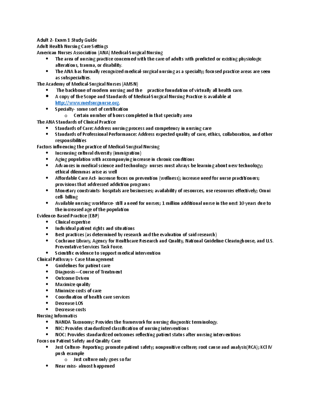 Adult 2- Exam 1 Study Guide - Adult 2- Exam 1 Study Guide Adult Health ...