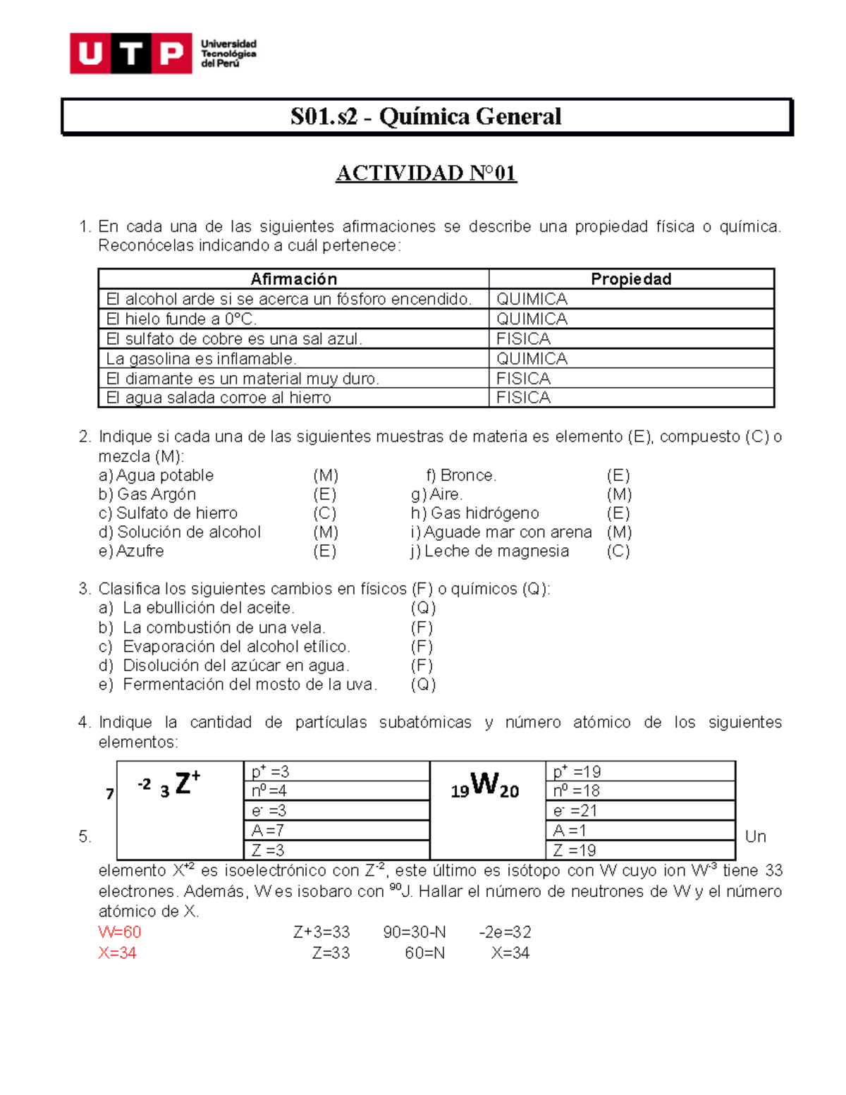 Quimica ejercicios resueltos - S01 - Química General ACTIVIDAD N° En ...