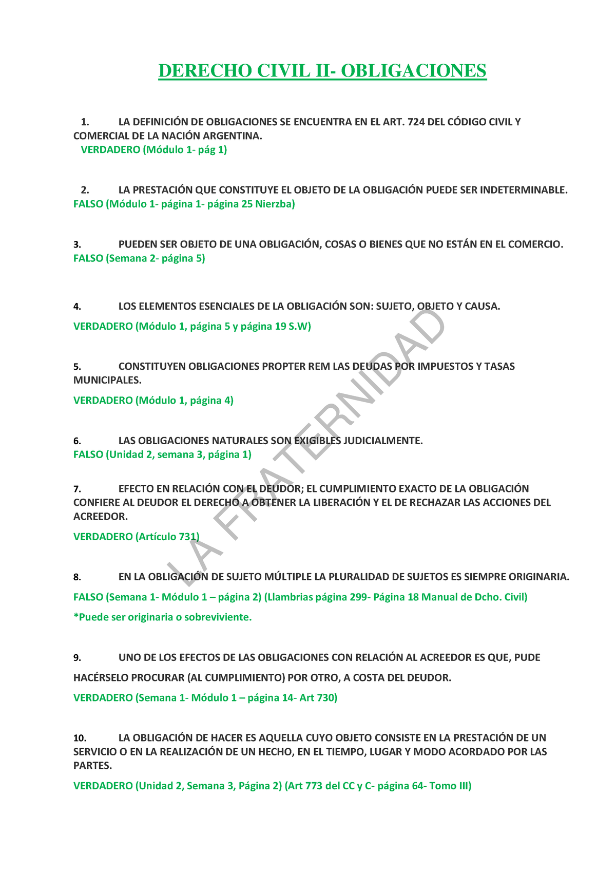 Civil 2 Preguntero - DERECHO CIVIL II- OBLIGACIONES 1. LA DEFINICI”N DE ...