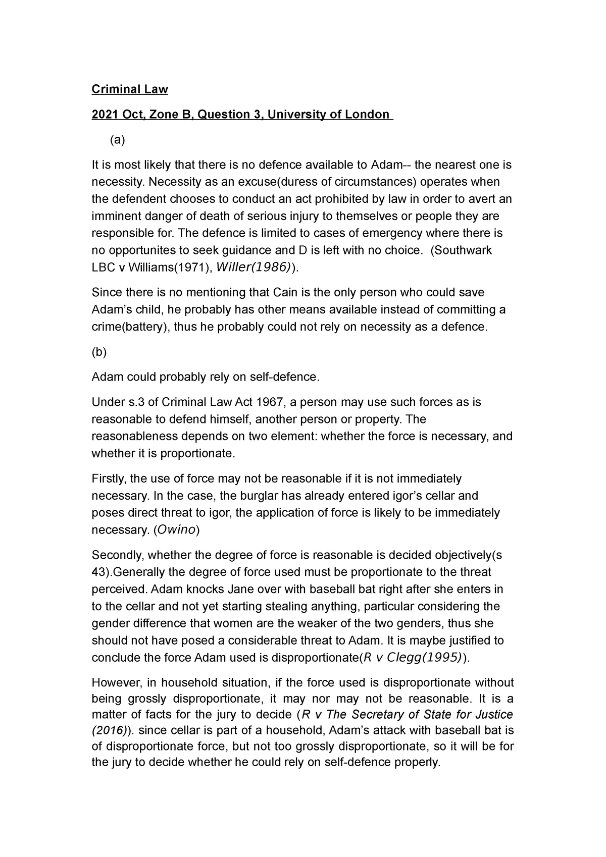 Student's Answer To Criminal Law Exam 2021 Oct B Question 3 - Criminal ...