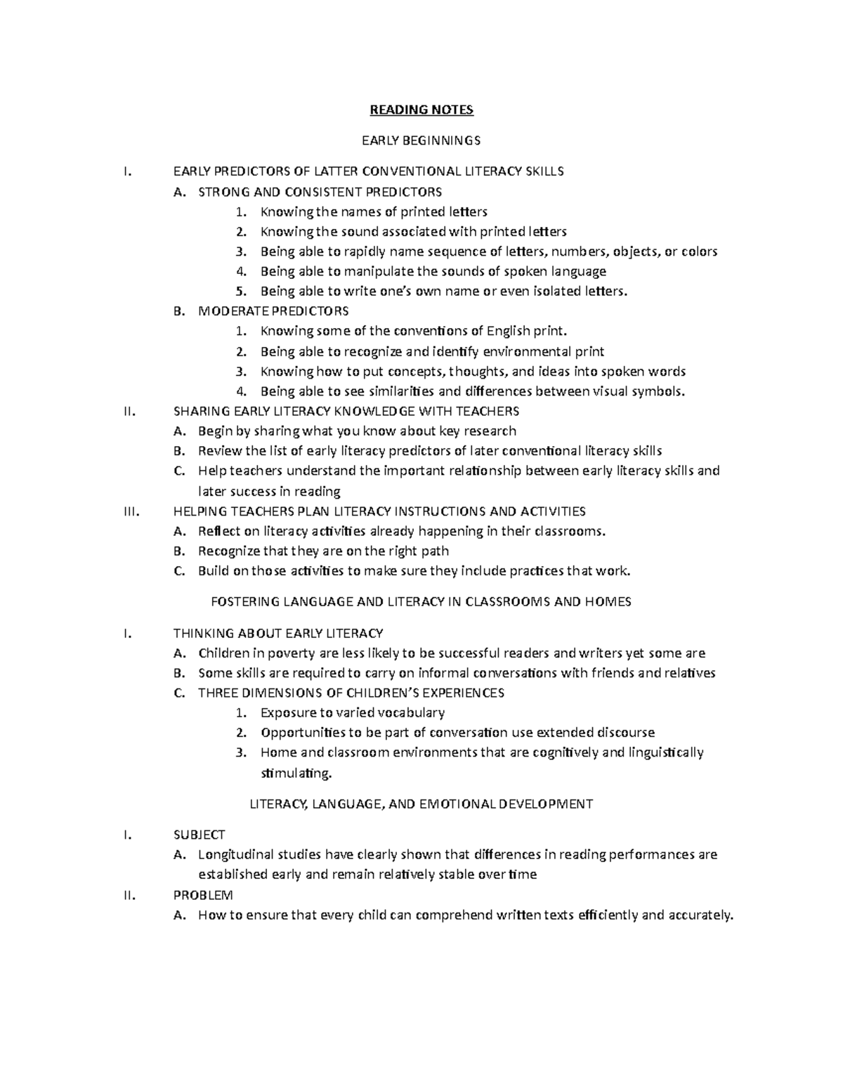 ECE 410 WEEK ONE Notes - READING NOTES EARLY BEGINNINGS I. EARLY ...