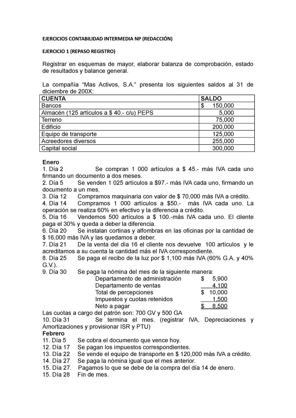 Ejercicios Cont Intermedia Bloque 1 Ejercicios Contabilidad Intermedia Np RedacciÓn 7700