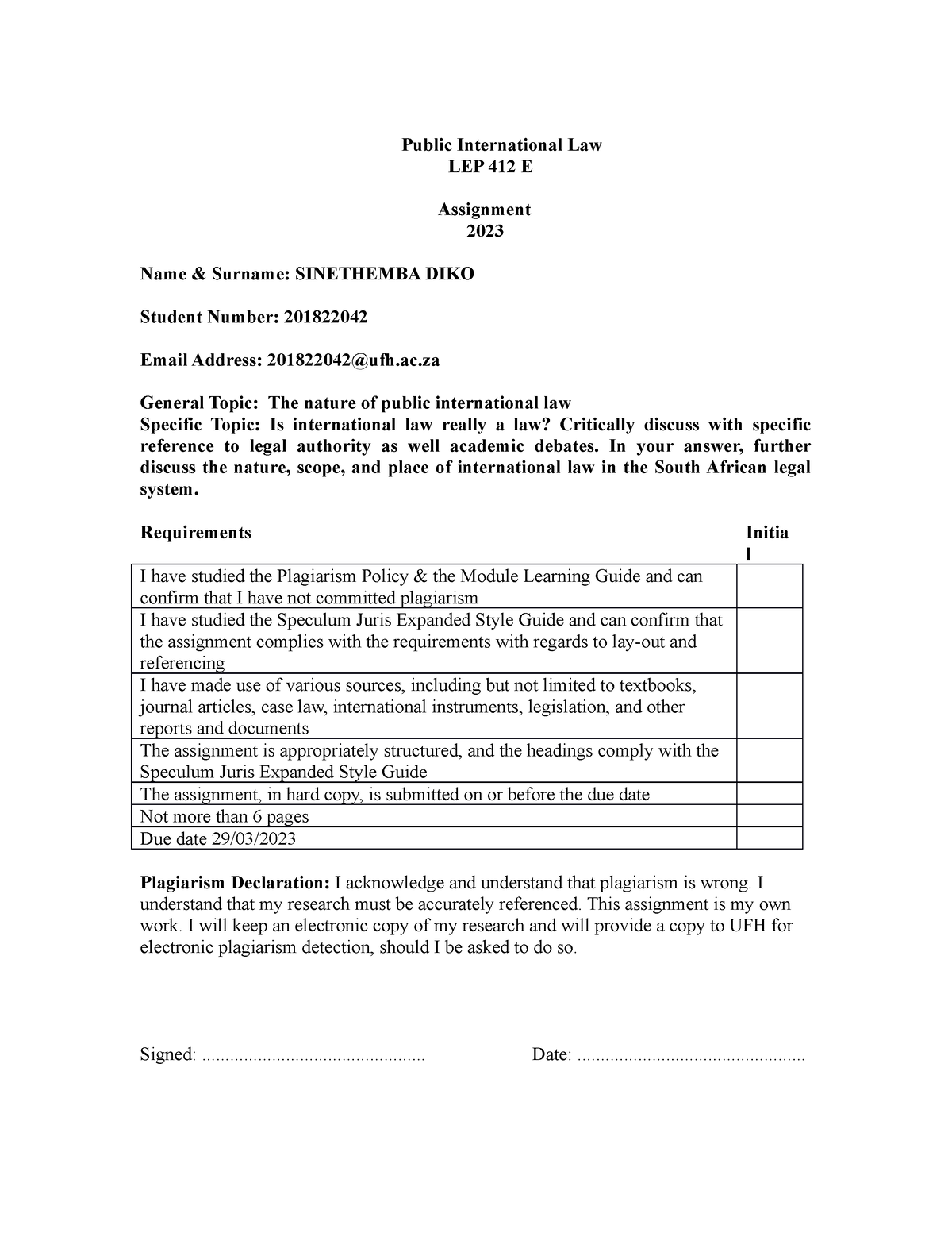 Public International Law Assignment Diko 2018 22042 Final - Public ...