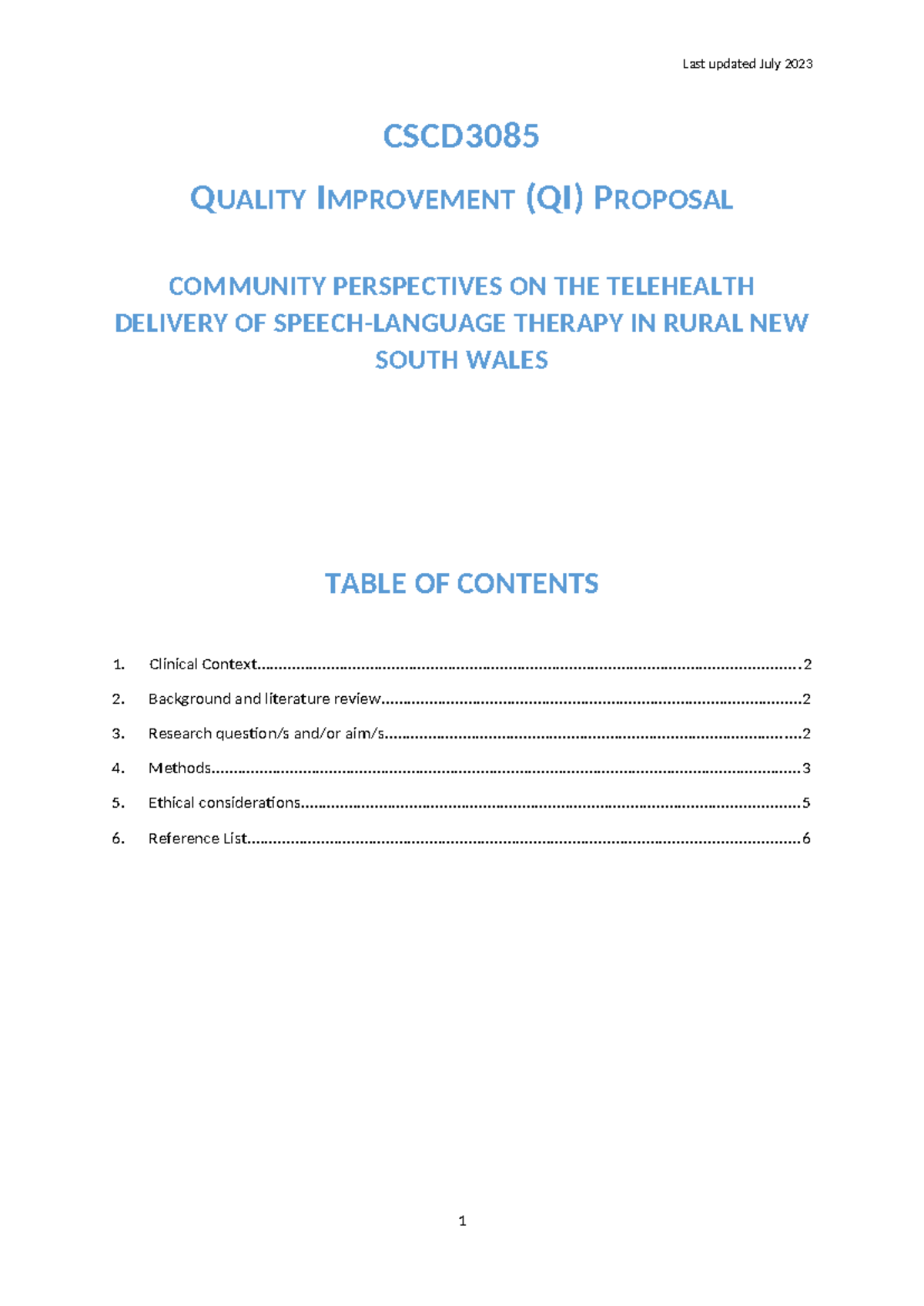 QI Proposal - Final Assignment about how to conduct a study - CSCD ...