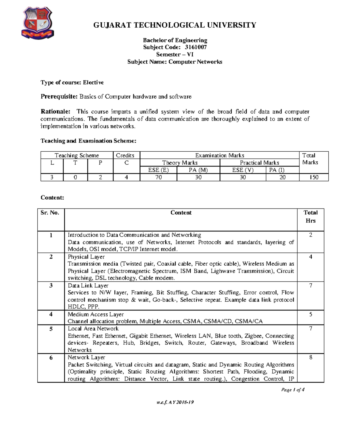 3161007 - Bachelor of Engineering Subject Code: 3161007 Page 1 of 4 ...