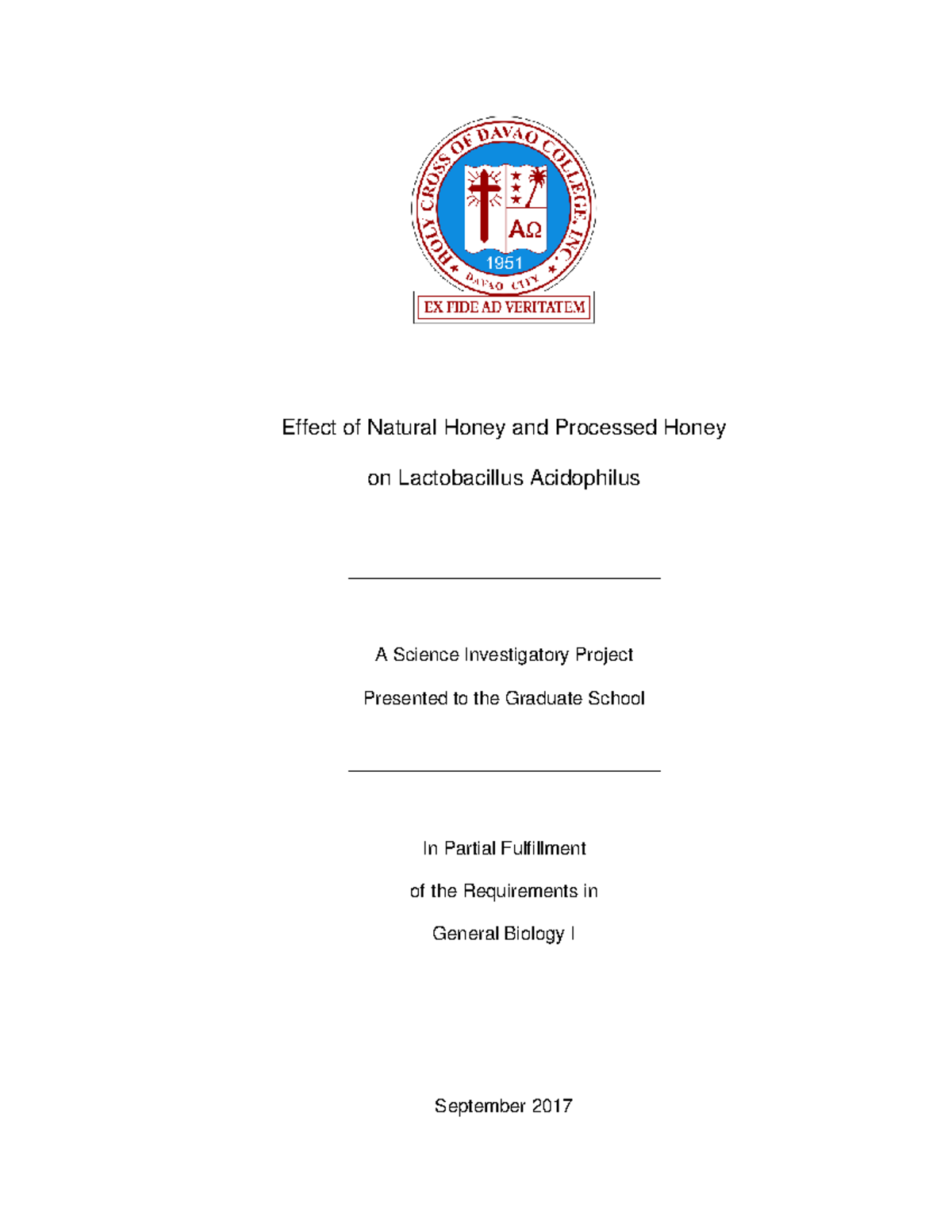 HCDC Biology 1 SIP Chapter 1 - Effect of Natural Honey and Processed ...