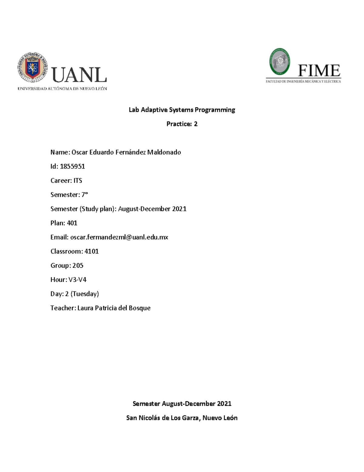 Practice 2 1855951 - practica - Lab Adaptive Systems Programming ...