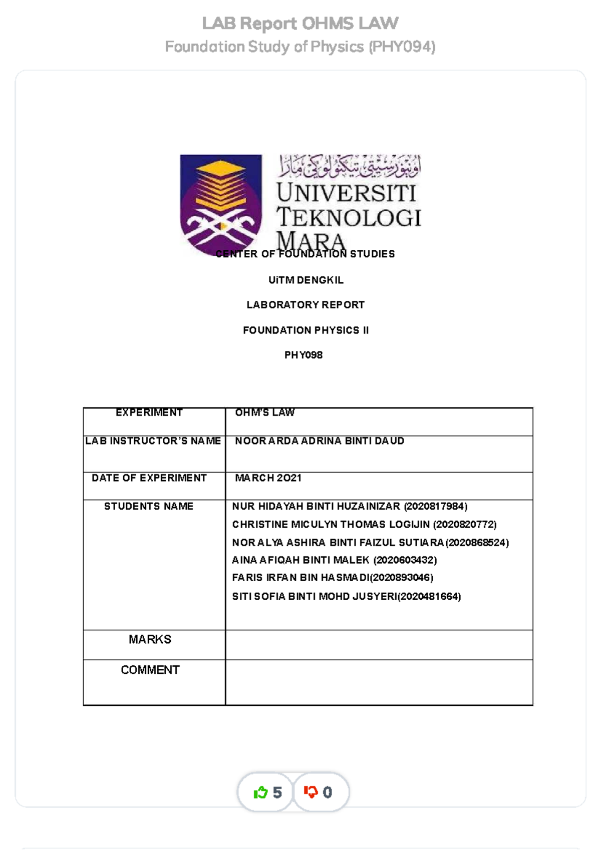 Lab-report-ohms-law Compress - LAB Report OHMS LAW Foundation Study Of ...