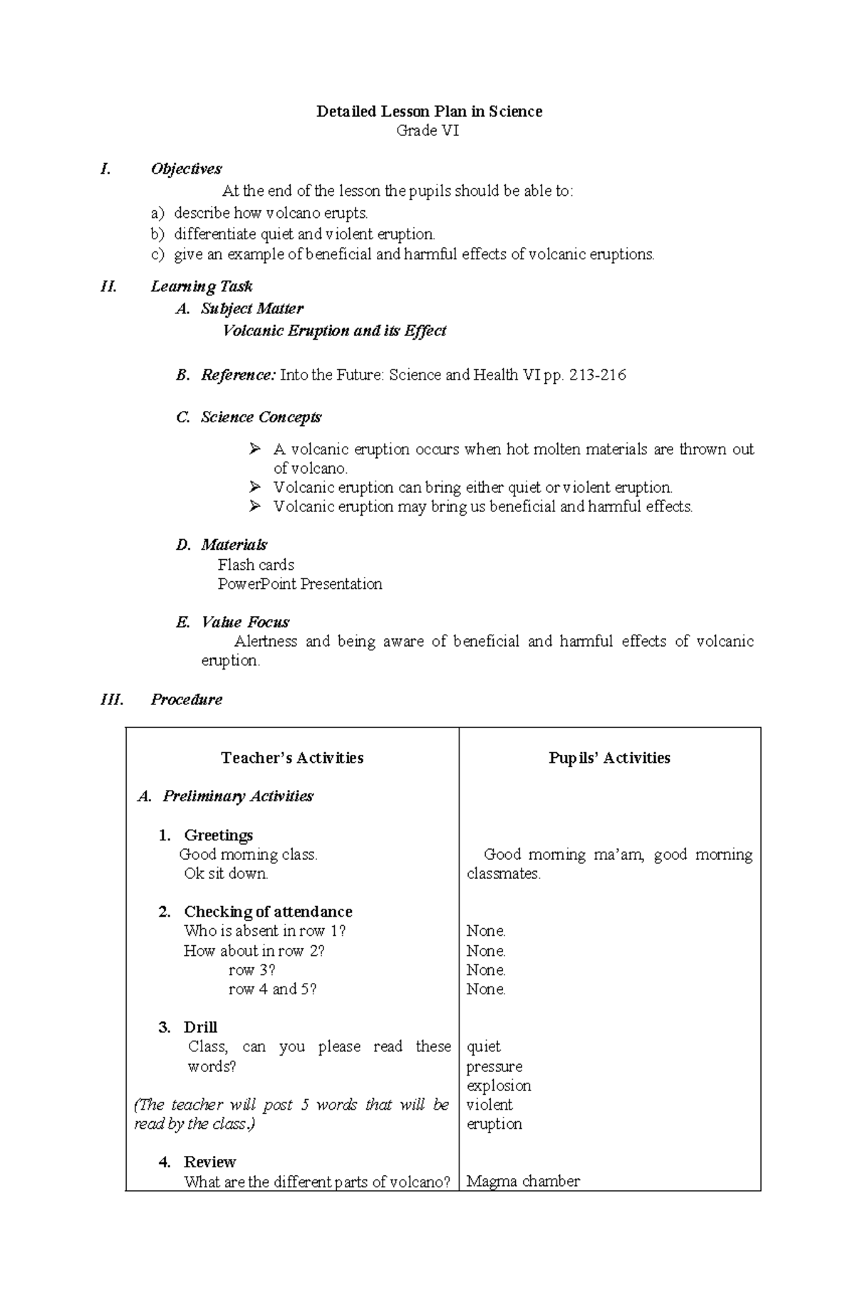 Lesson plan - Science 6 - Detailed Lesson Plan in Science Grade VI I ...