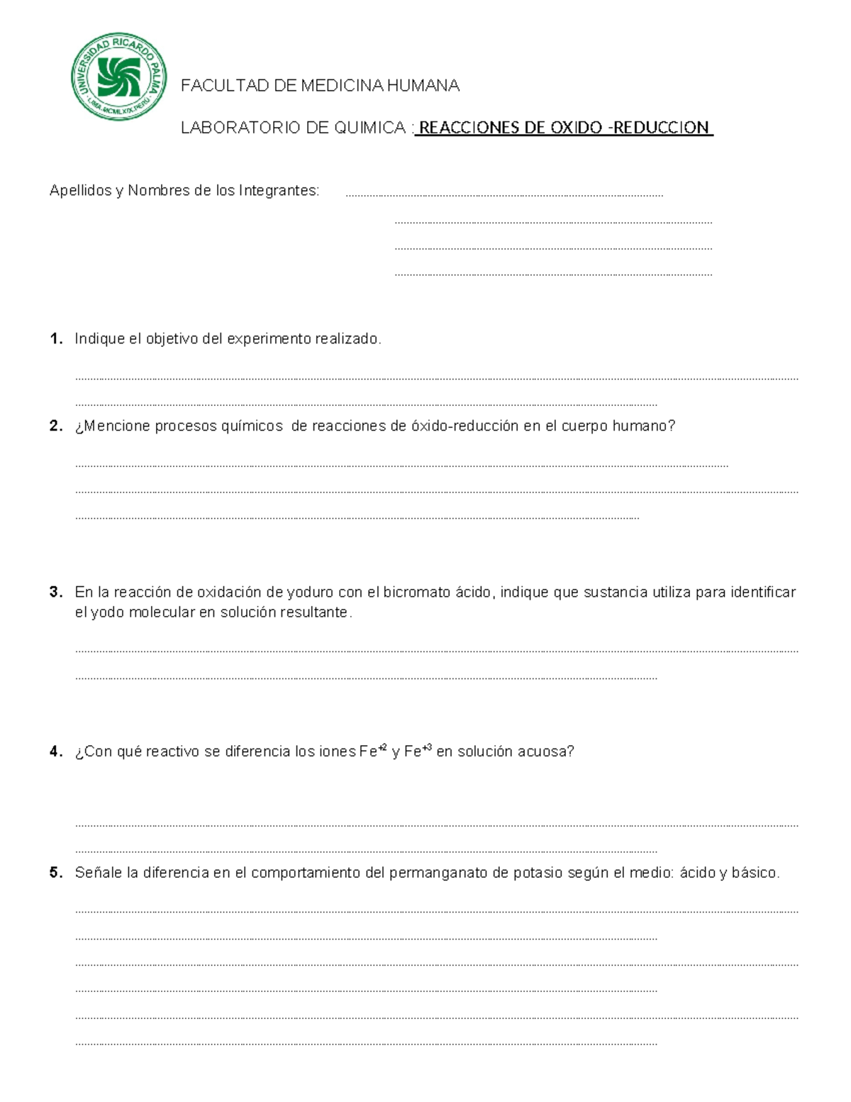 Informe Redox - gghb - FACULTAD DE MEDICINA HUMANA LABORATORIO DE ...