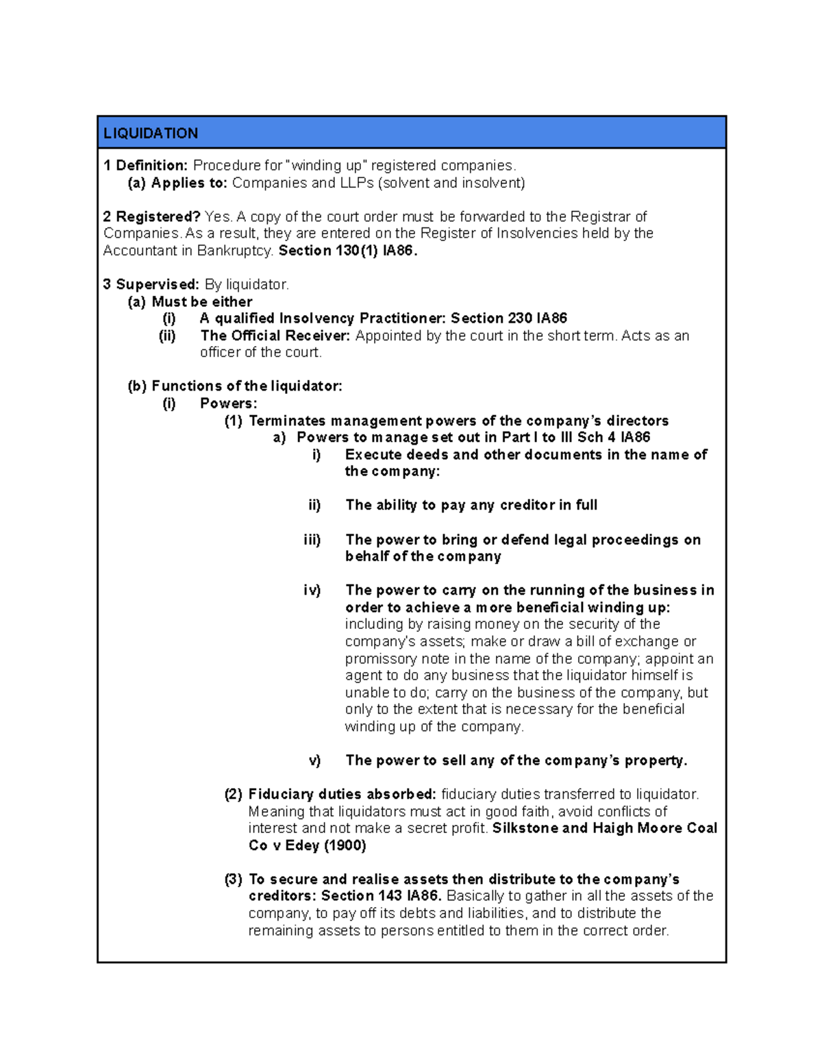 3 Liquidation - Collated notes from seminar; textbooks; cases of the ...