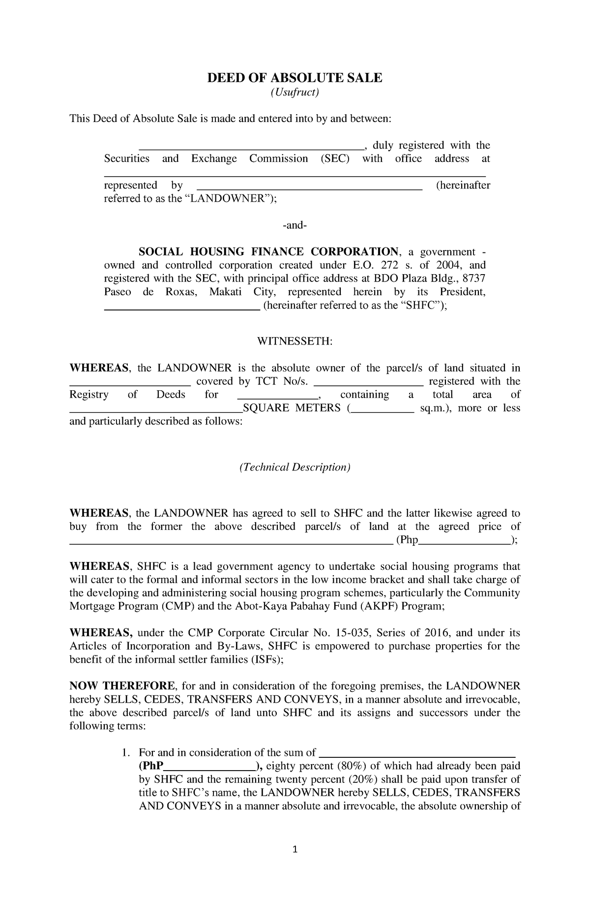 04-deed - Ijhj - 1 DEED OF ABSOLUTE SALE (Usufruct) This Deed of ...