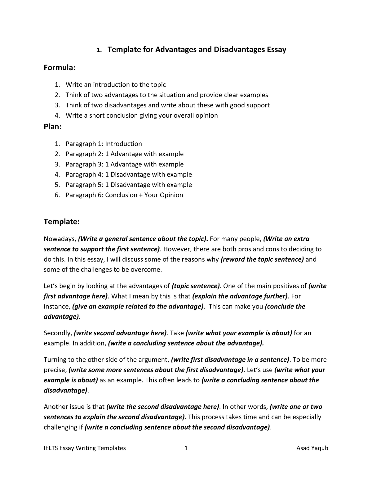 Templates for All Ielts Essays Types - 26. Template for Advantages