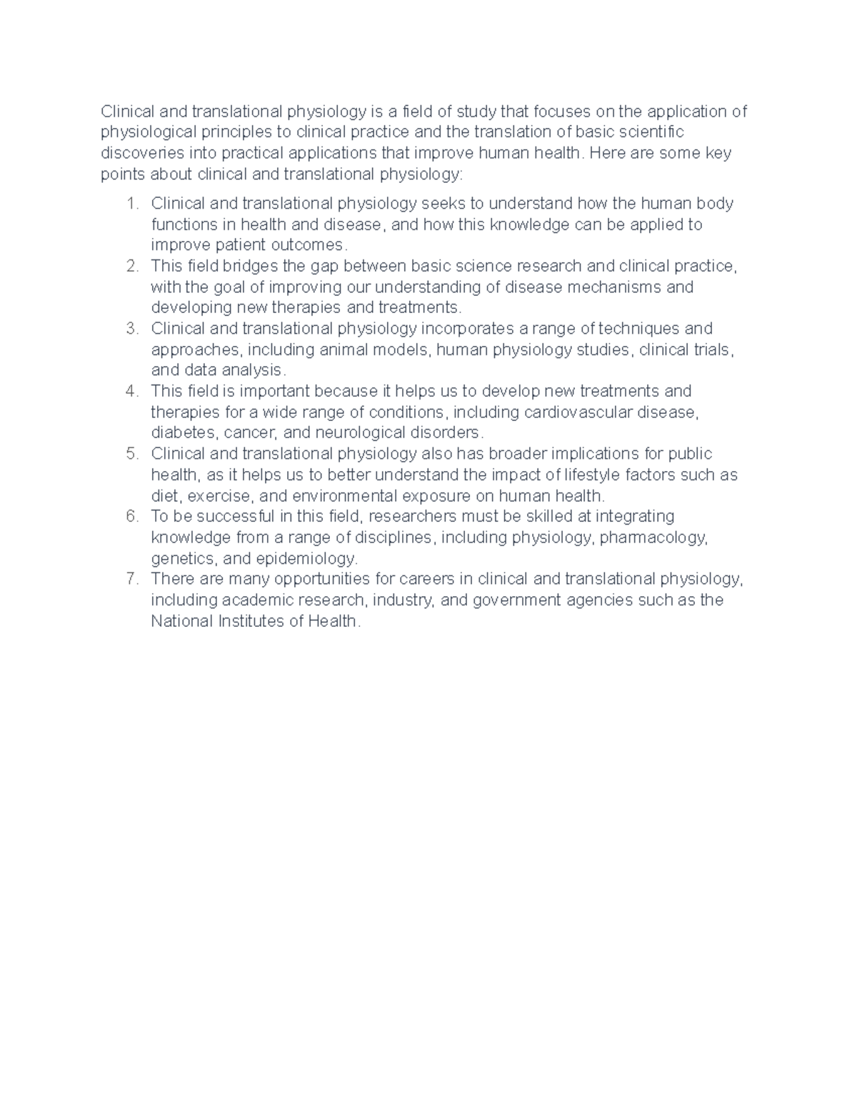 Clinical and translational physiology Here are some key points about clinical and