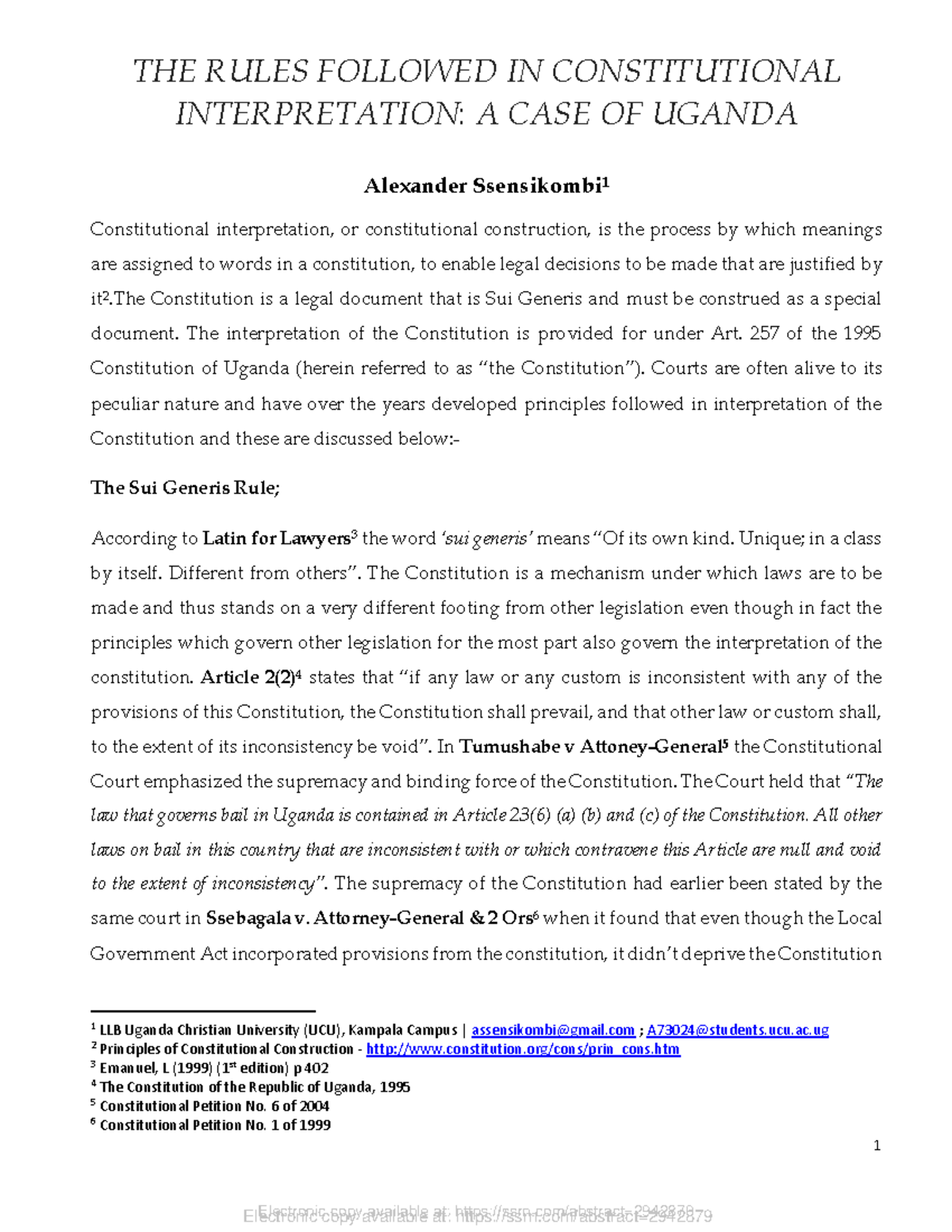 The Principles of Constitutional interpretation in uganda BACHELOR OF