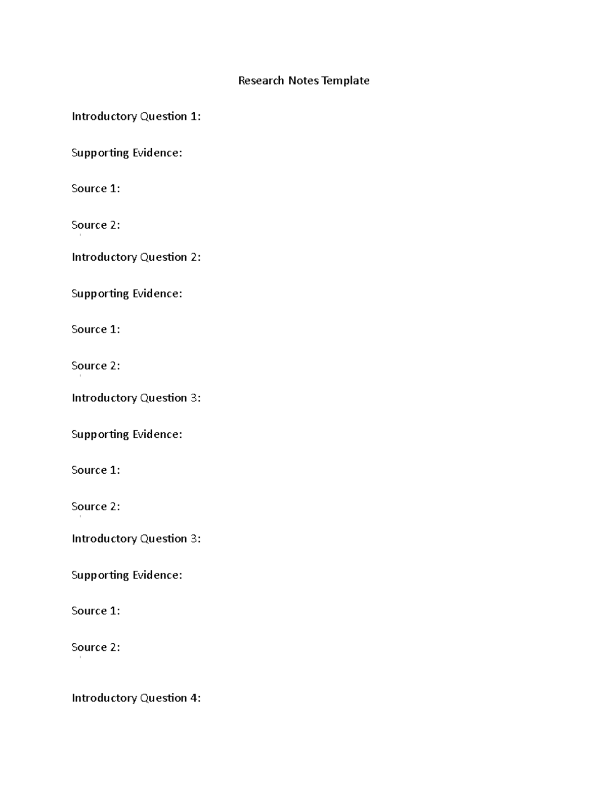 research notes sheet