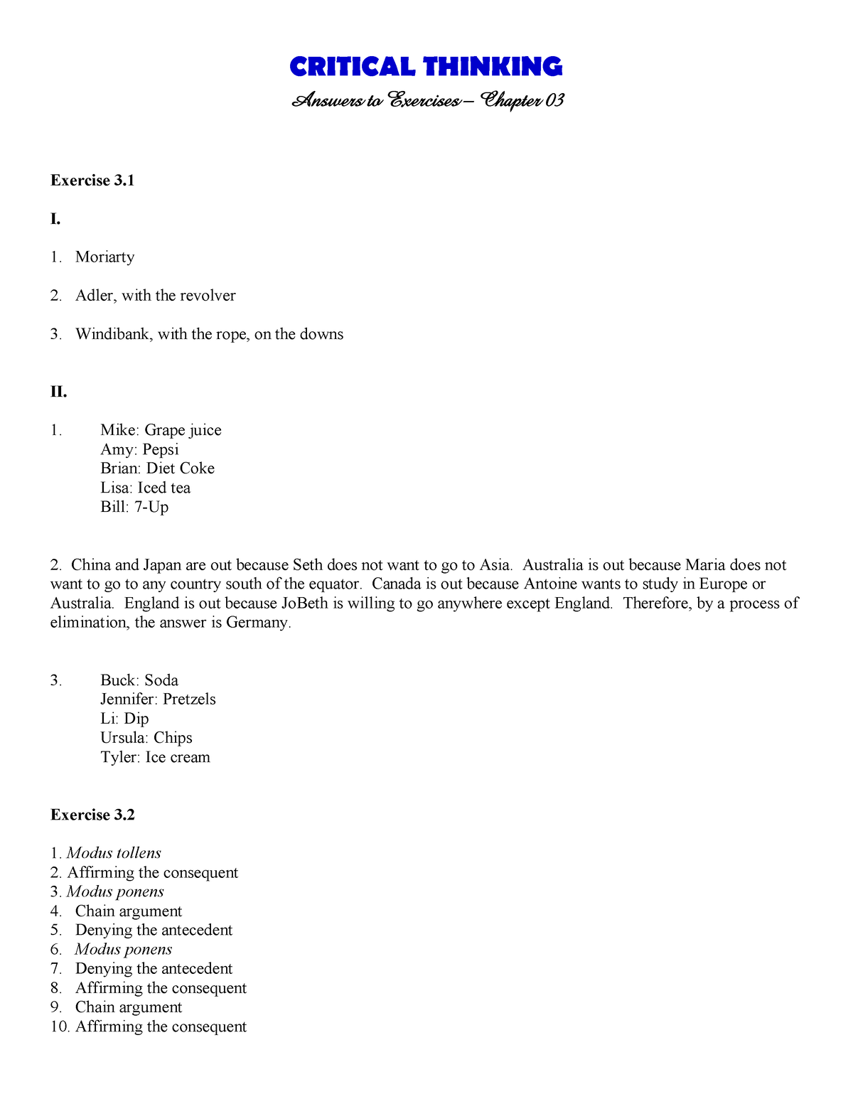 critical thinking exercise 3.3 answers