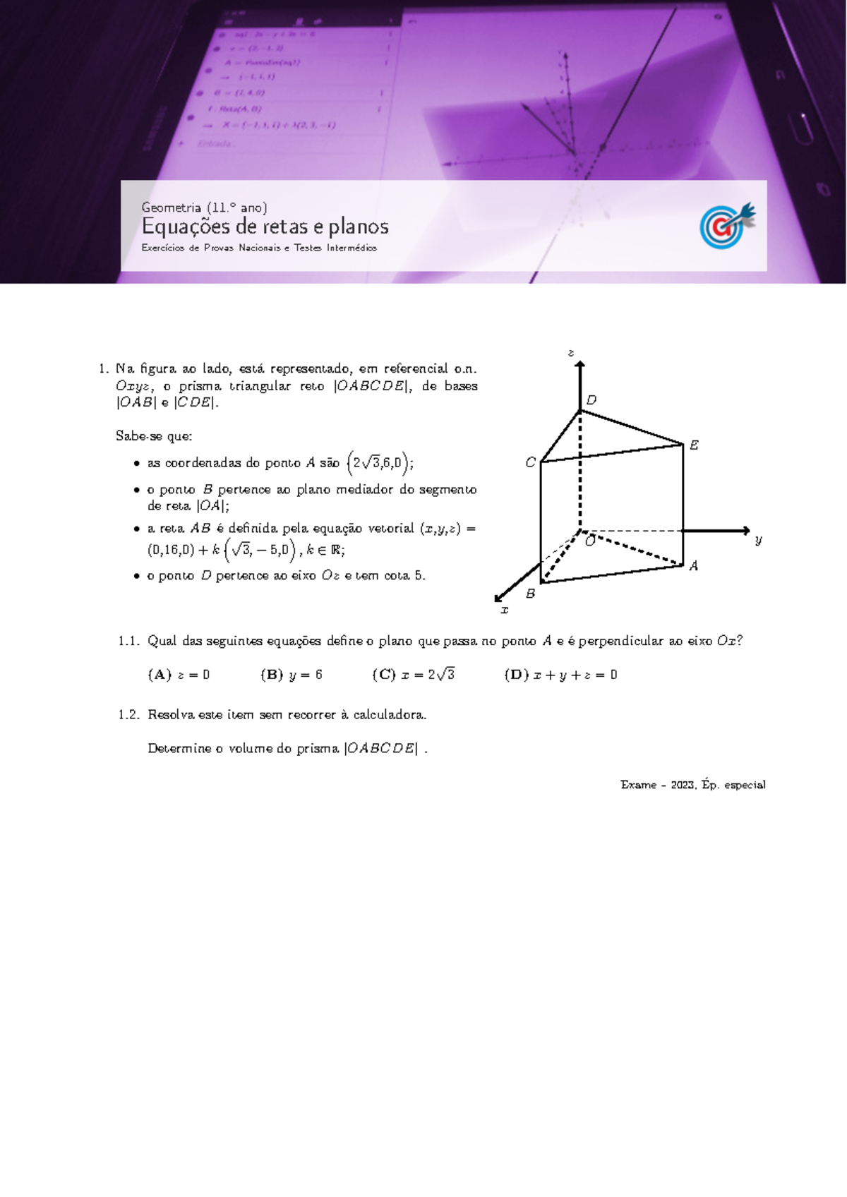 Httpsmat.absolutamente - Geometria (11. o ano) Equa ̧c ̃oes de retas e planos Exerc ́ıcios de ...