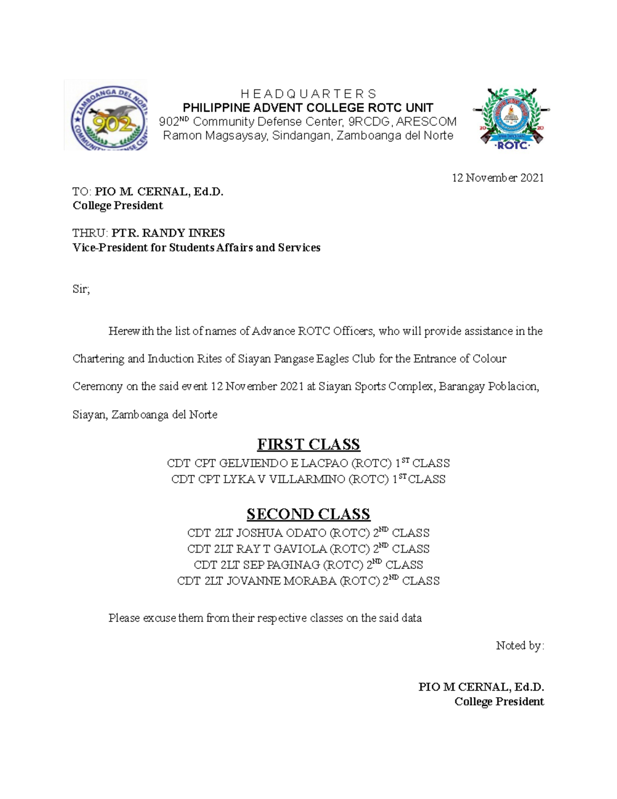 example of application letter for rotc officer